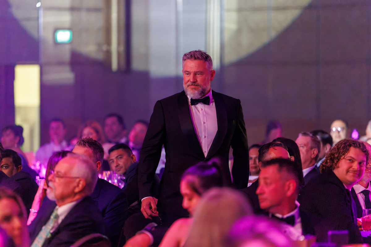 Mathew Dow accepting the Gold Award for Excellence in Manufacturing, Male at the 2026 Australian Manufacturing Awards.