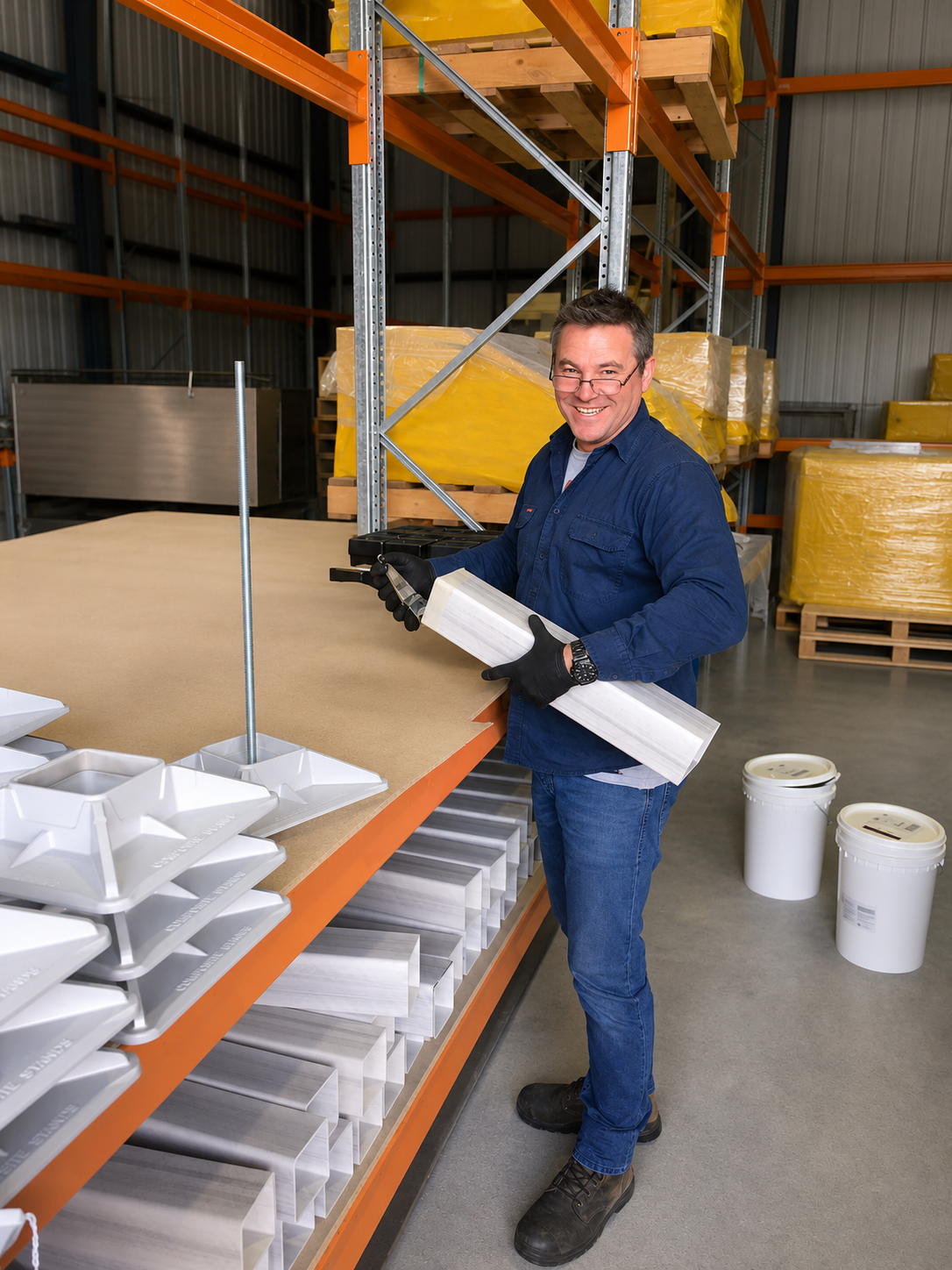 Founder & Managing Director making the first Composite Stands by hand